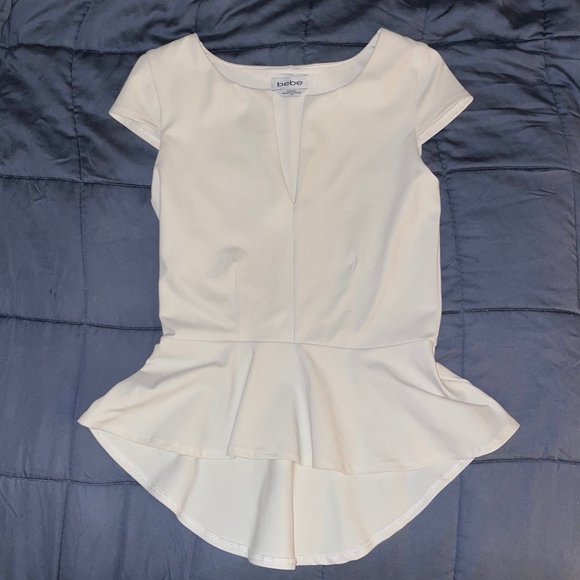Bebe White Stretch Peplum Top
